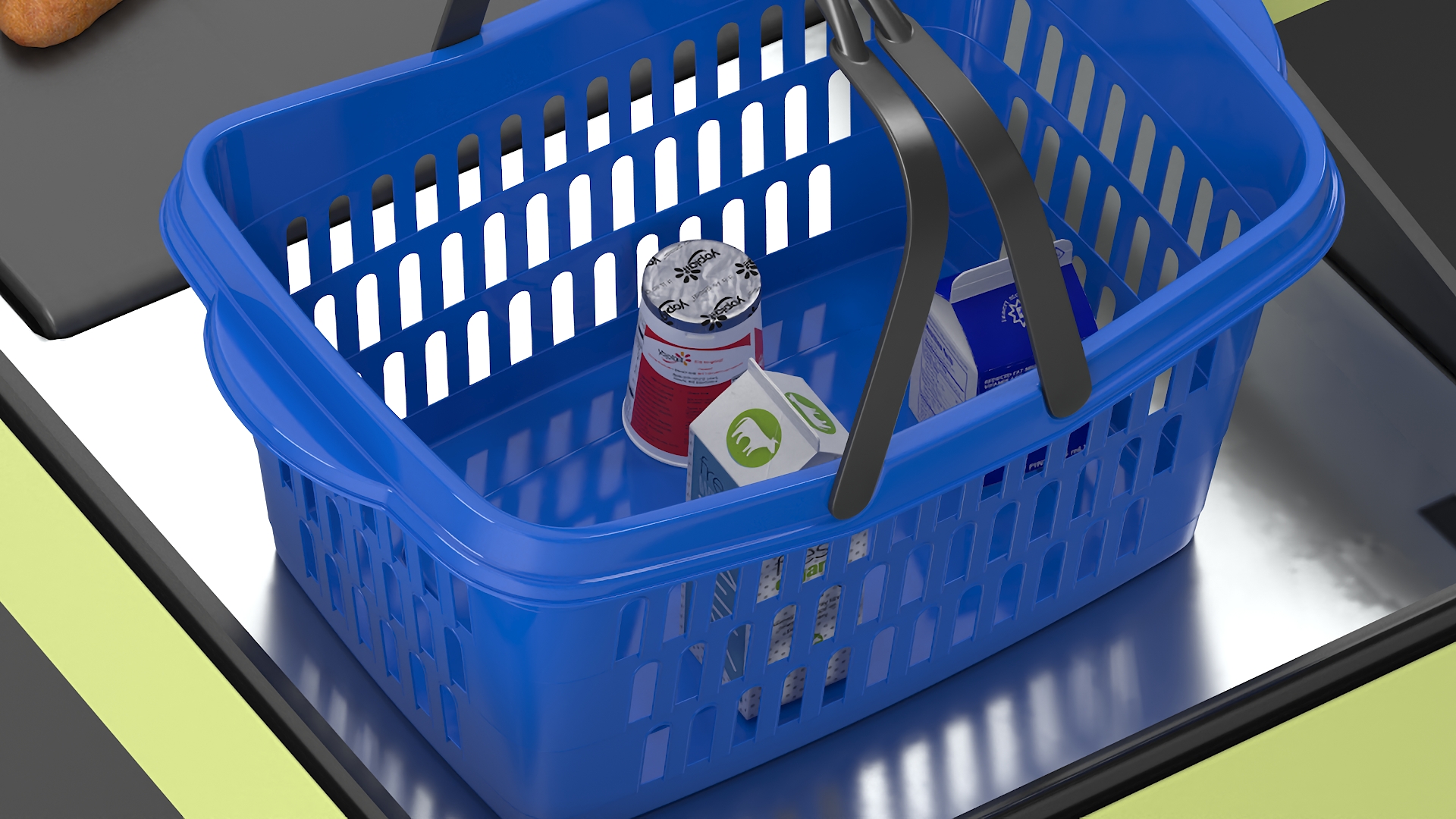 3D Retail Checkout with Groceries and Divider Bar