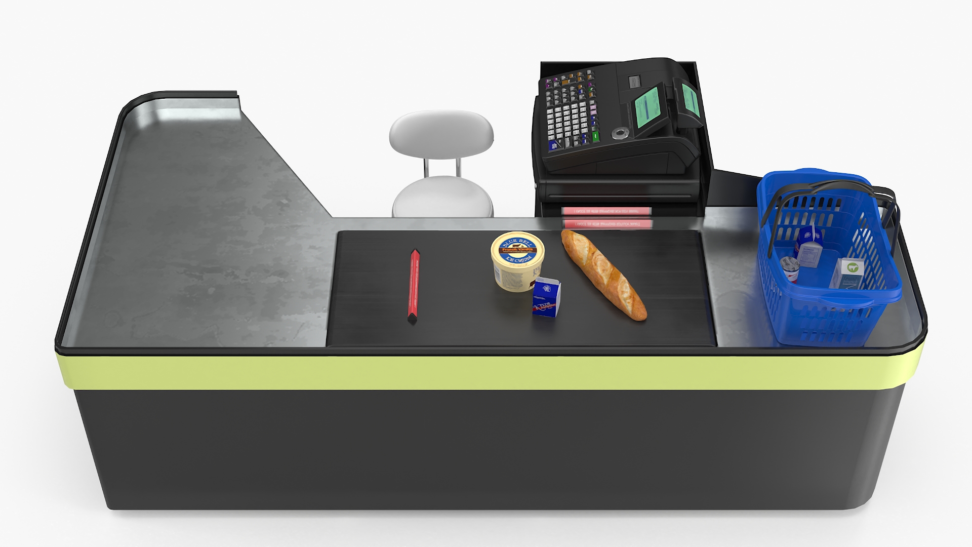 3D Retail Checkout with Groceries and Divider Bar