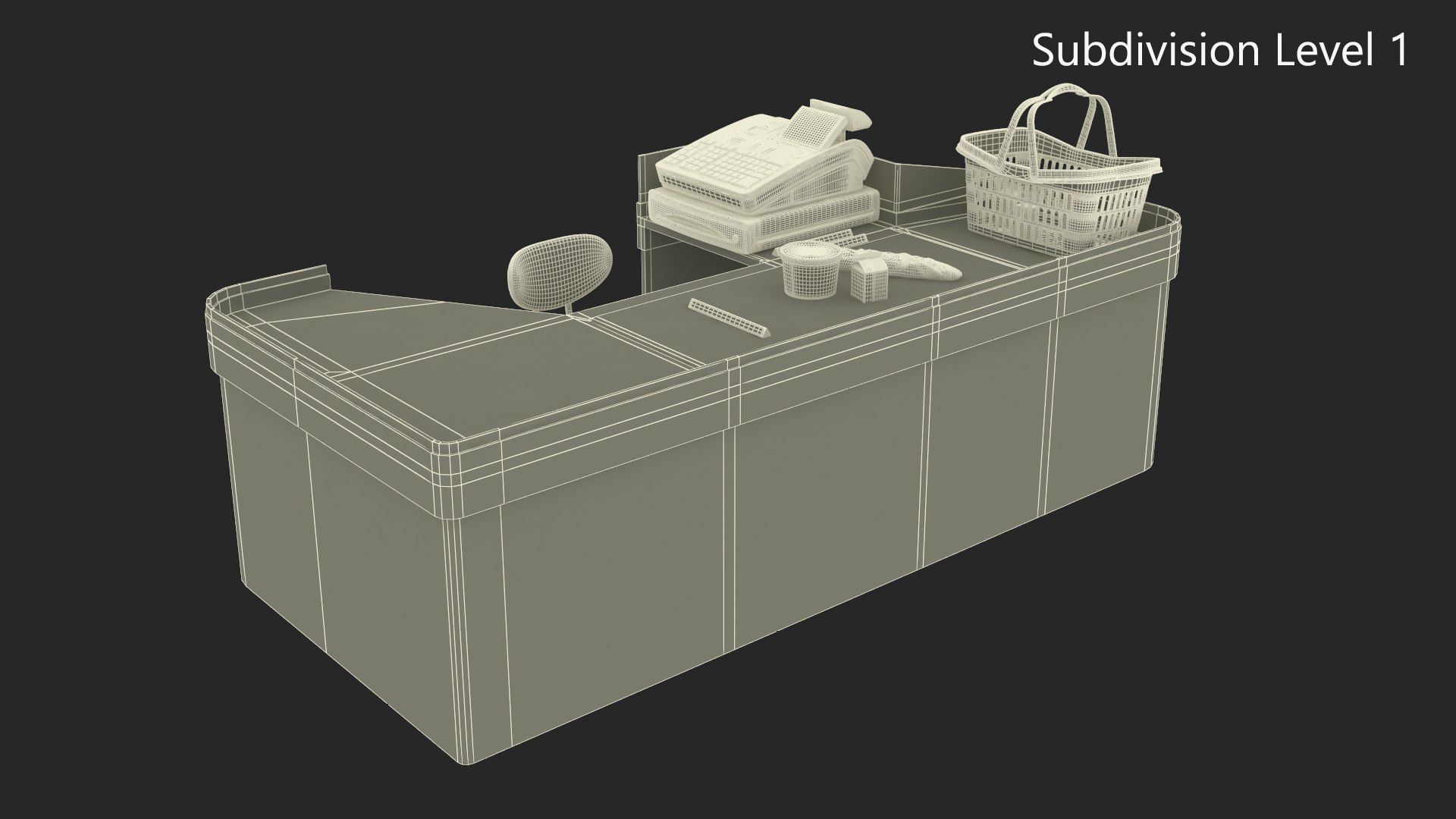 3D Retail Checkout with Groceries and Divider Bar