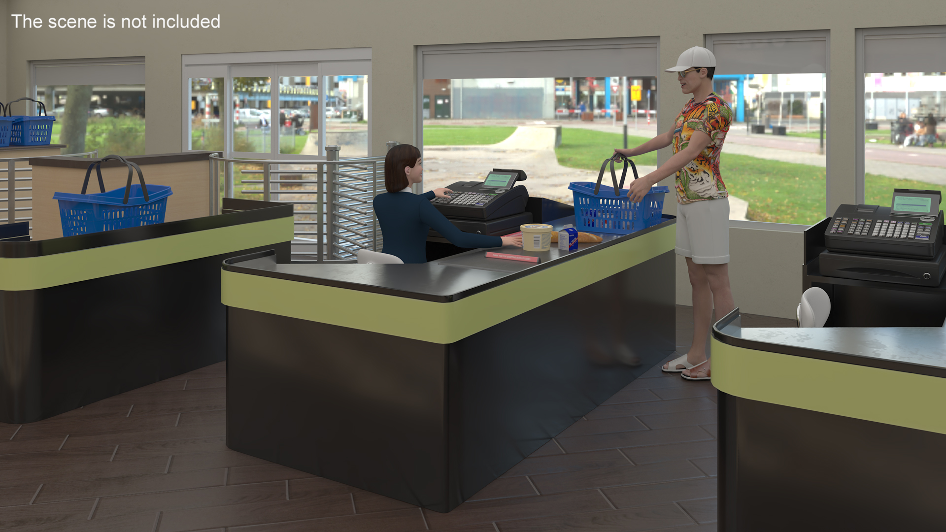 3D Retail Checkout with Groceries and Divider Bar