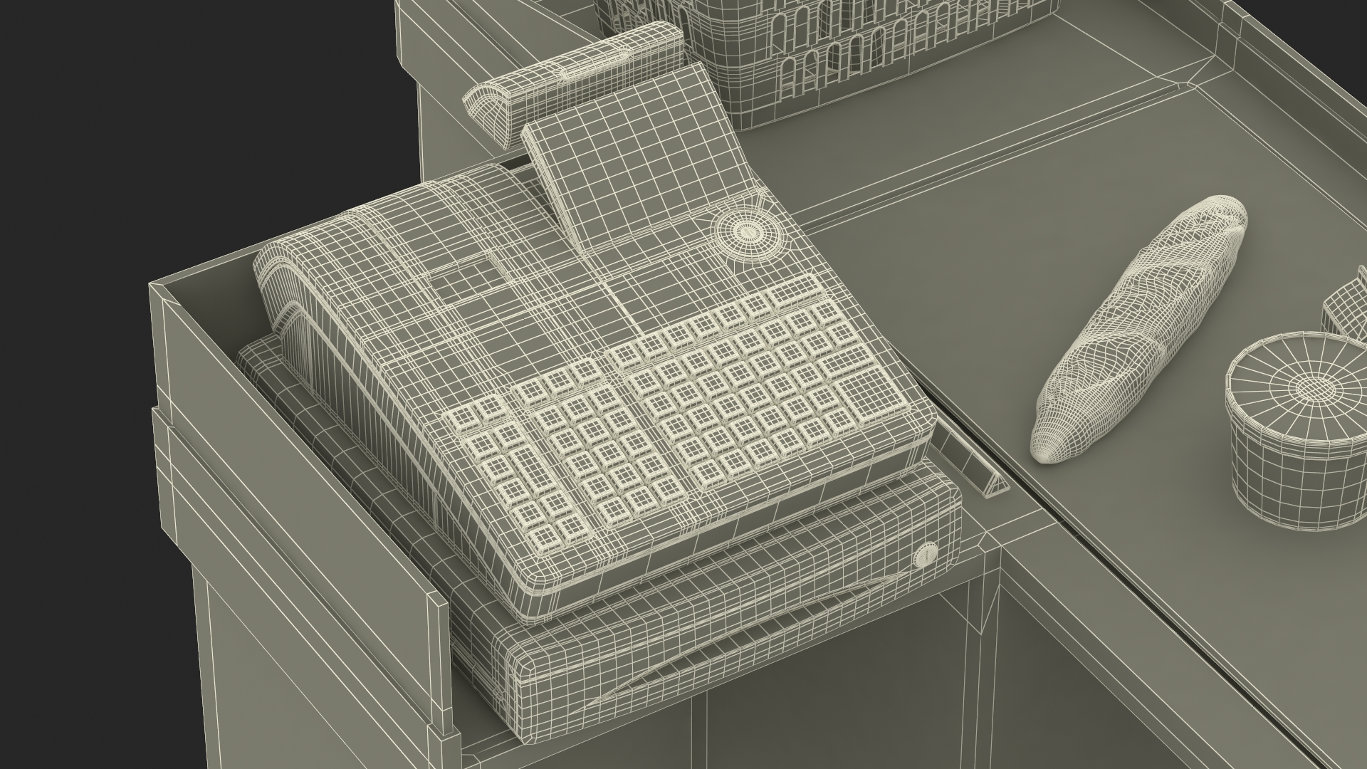 3D Retail Checkout with Groceries and Divider Bar