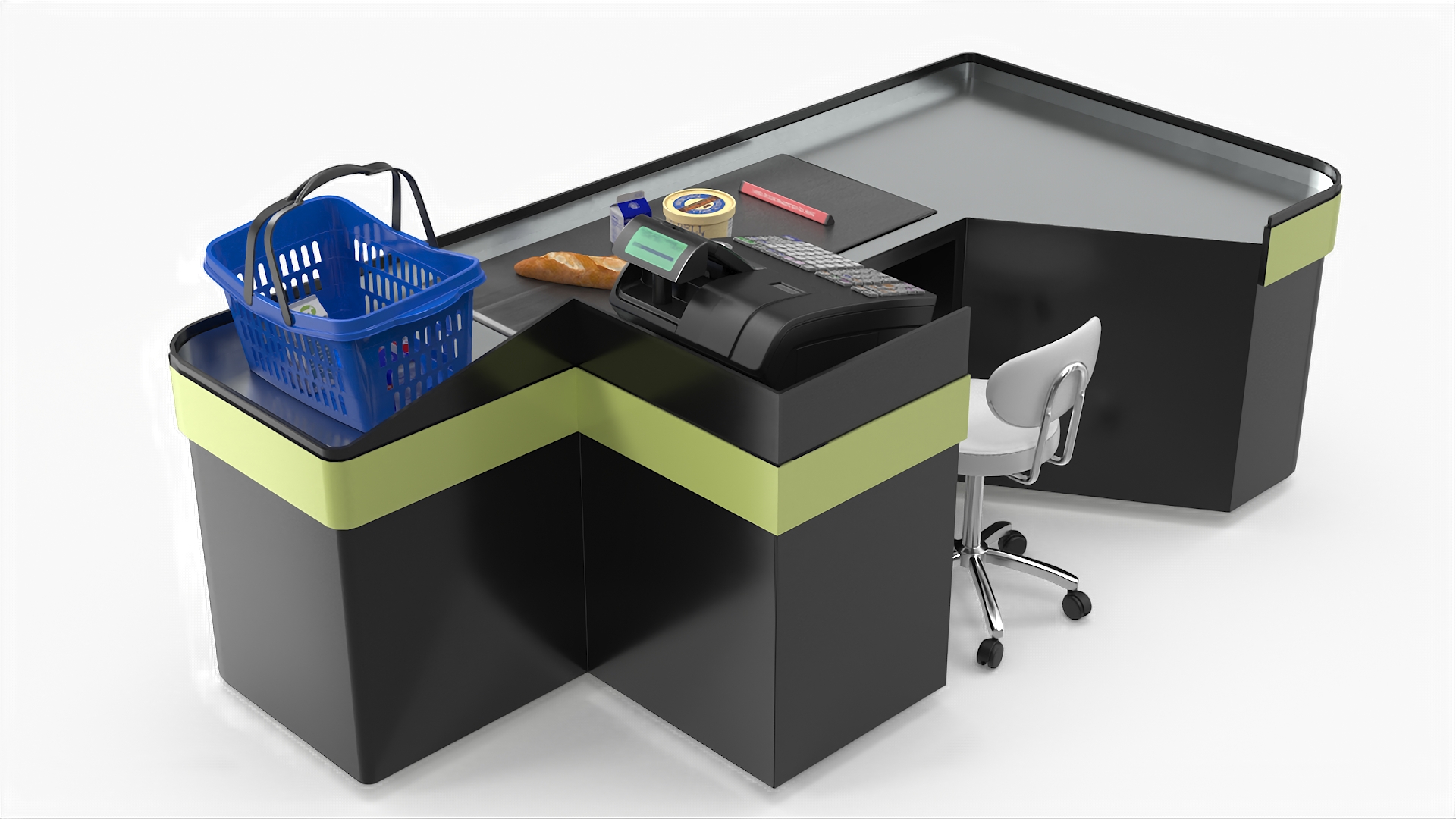 3D Retail Checkout with Groceries and Divider Bar