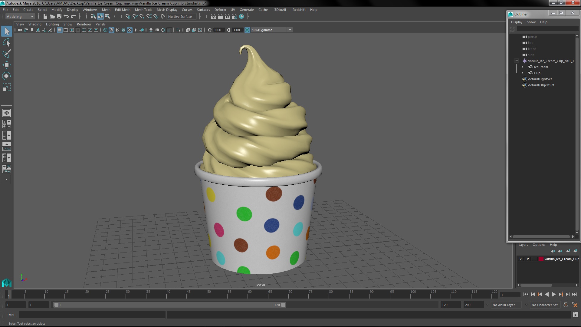 3D Vanilla Ice Cream Cup