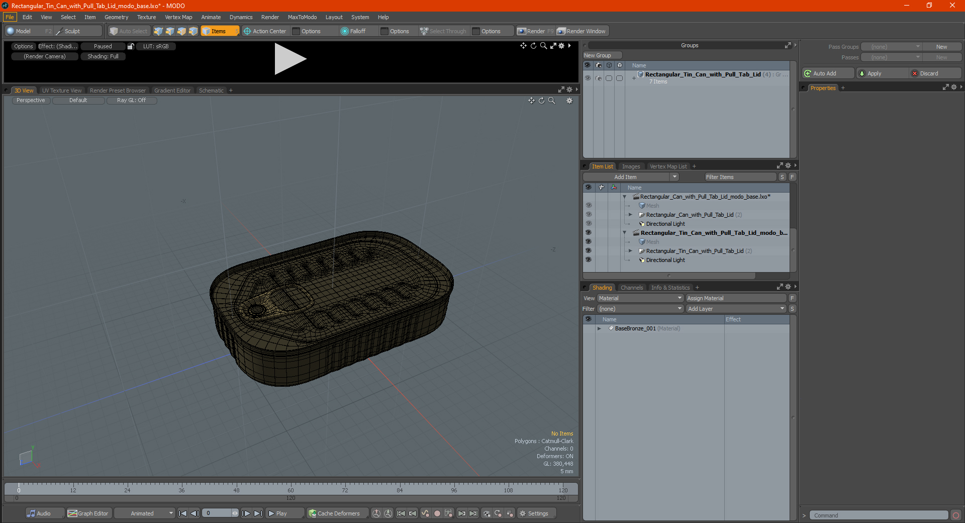 Rectangular Tin Can with Pull Tab Lid 3D