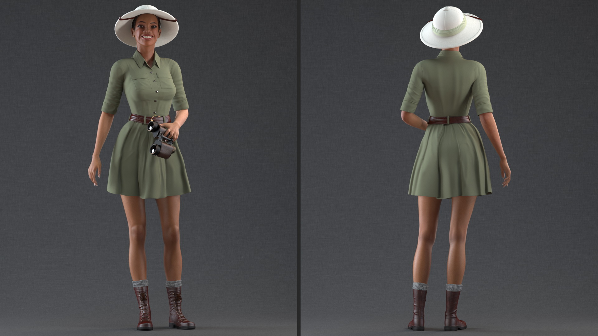 3D model Light Skin Black Woman Explorer Standing Pose