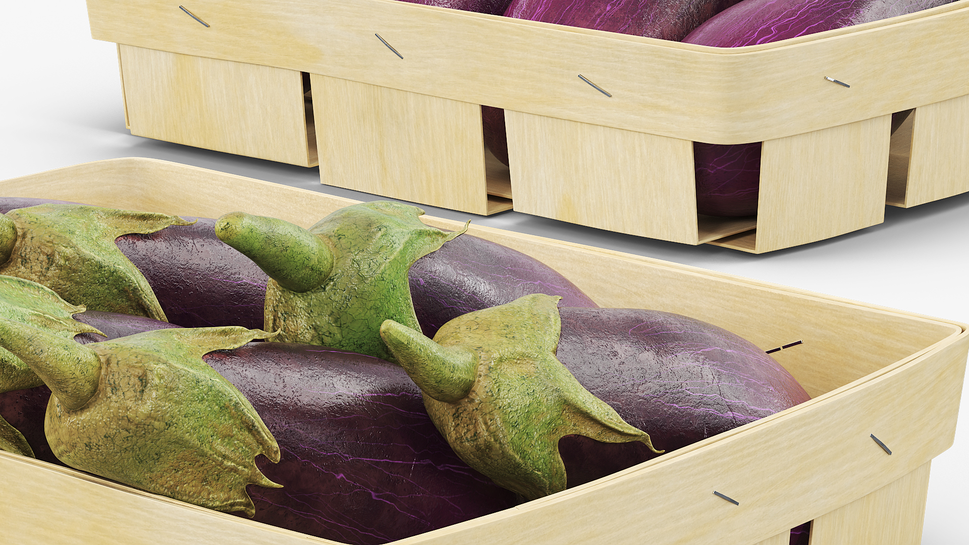 Whole Eggplants with Wooden Crate Purple - view 4