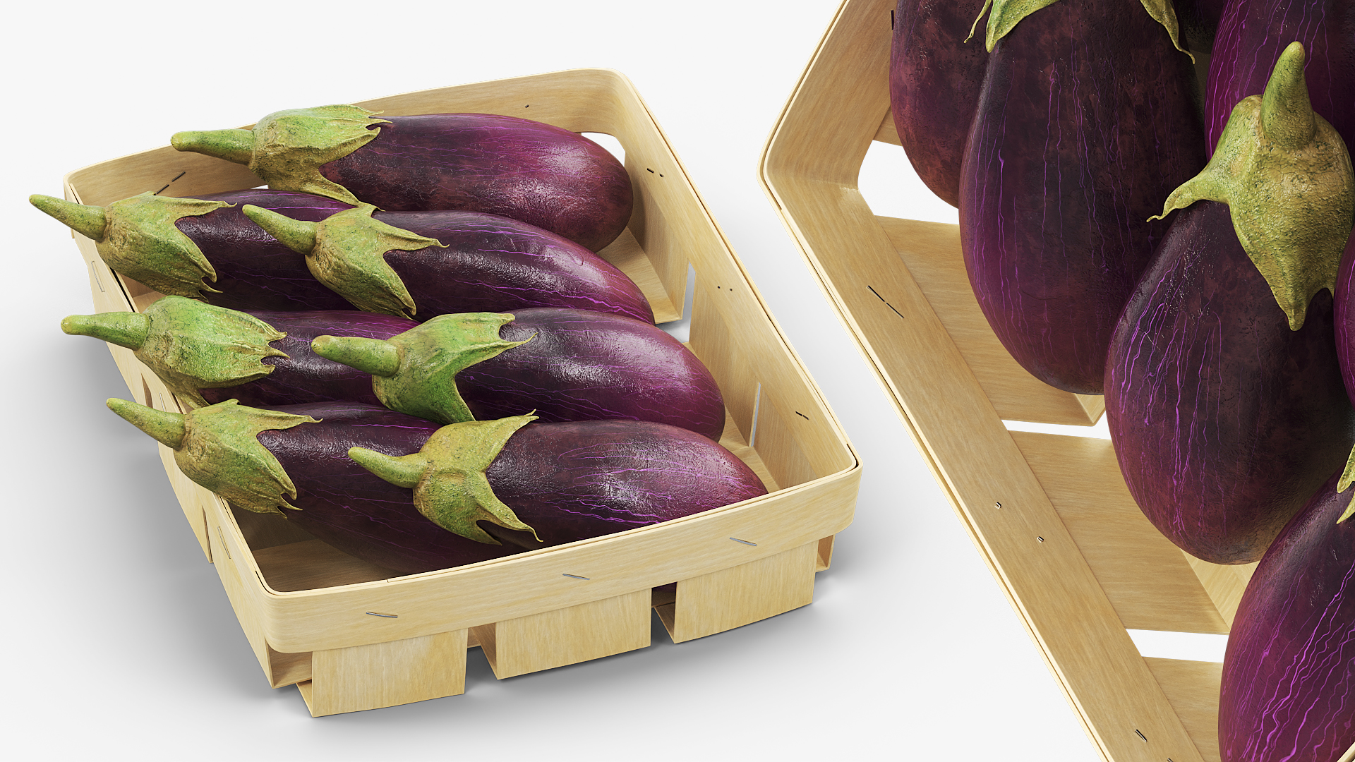 Whole Eggplants with Wooden Crate Purple - view 3