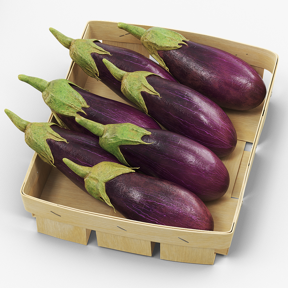 Whole Eggplants with Wooden Crate Purple 3D model preview