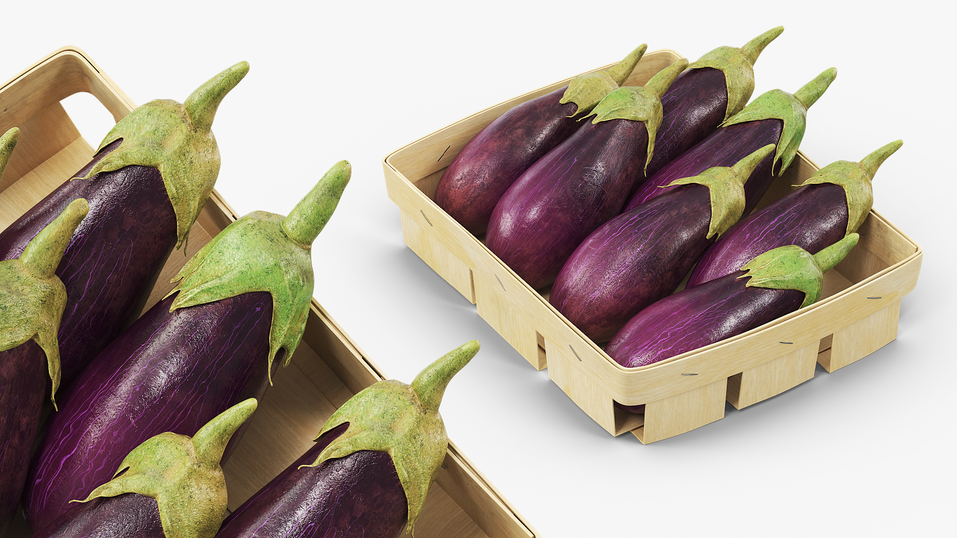 Whole Eggplants with Wooden Crate Purple - view 2