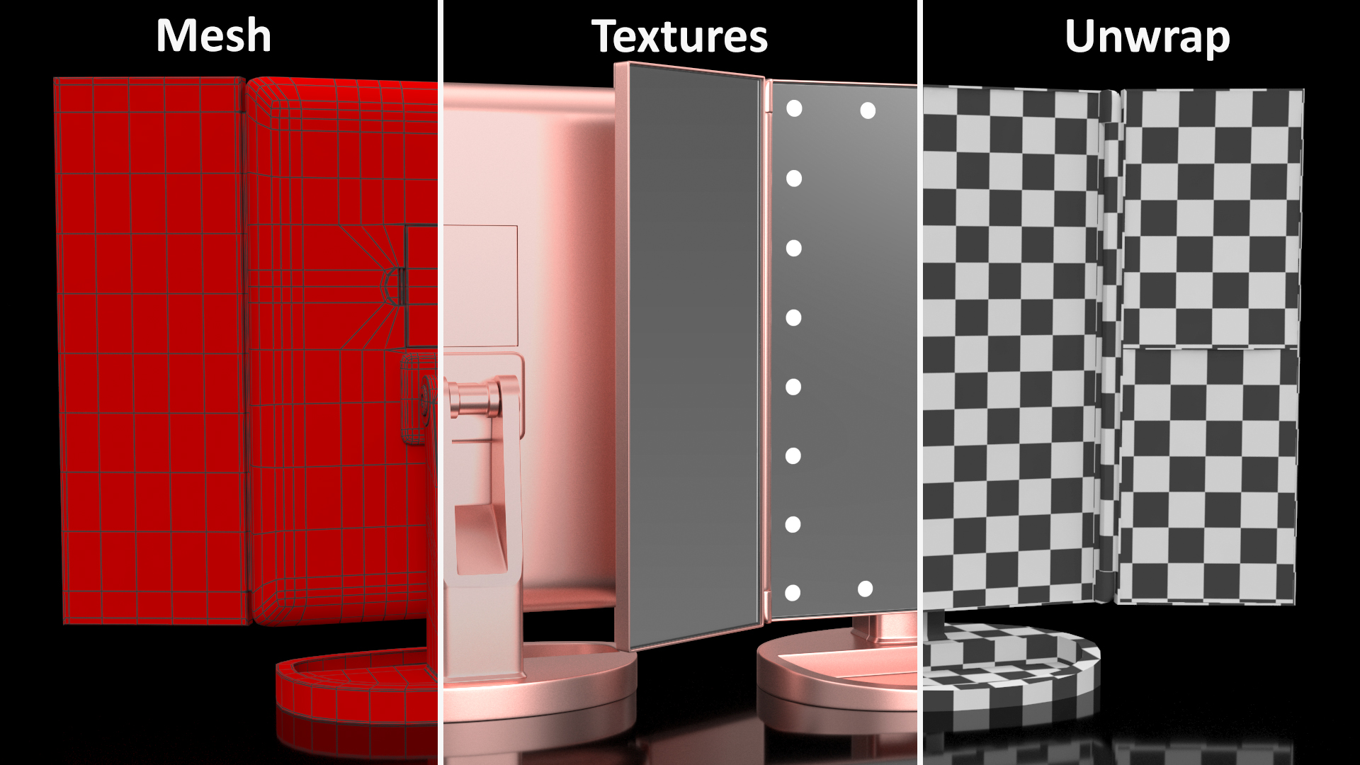 3D model Countertop Cosmetic Mirror Tri-Fold