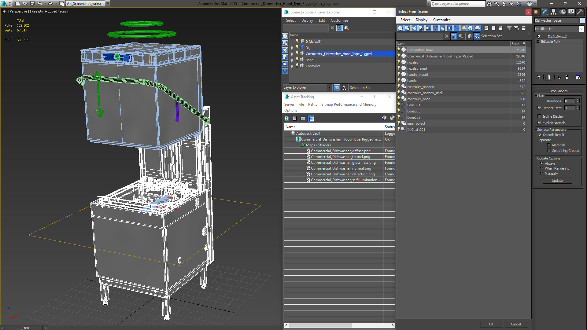3D Commercial Dishwasher Hood Type Rigged model