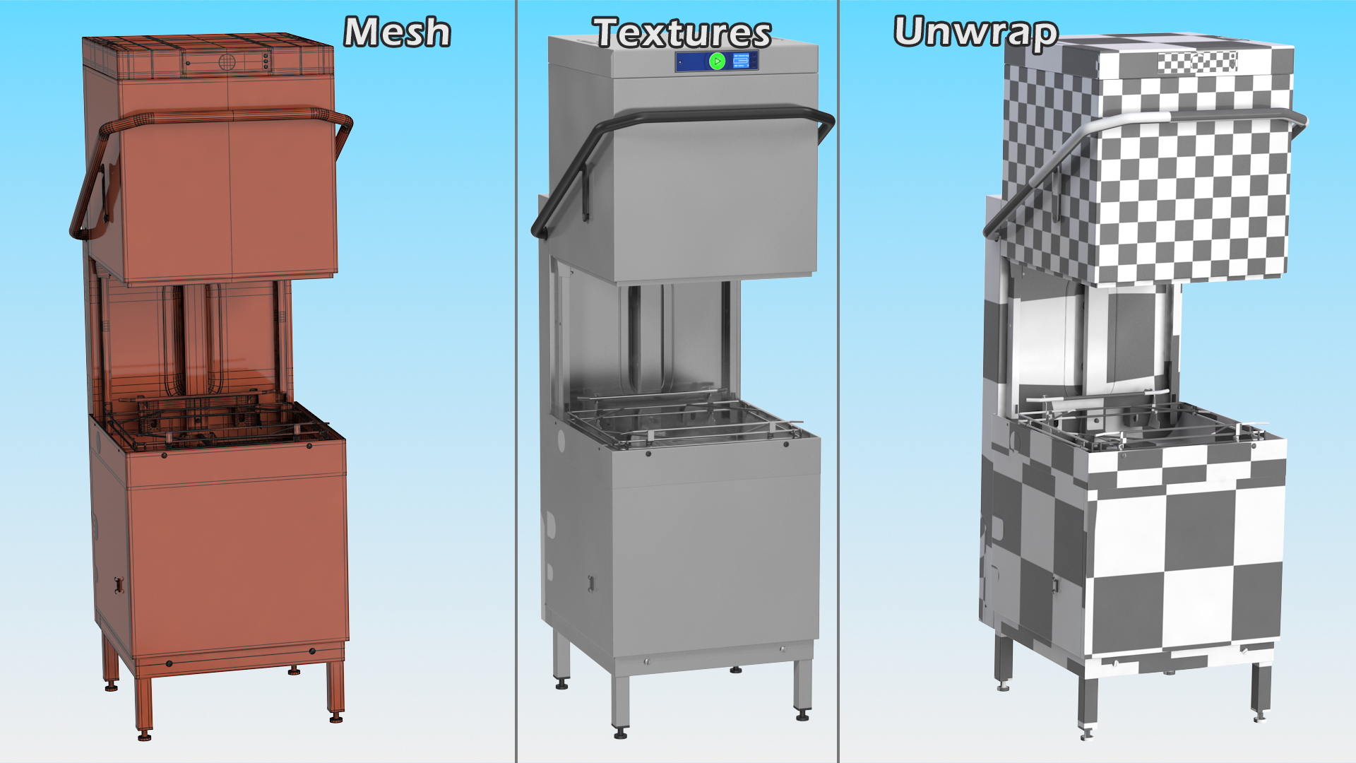 3D Commercial Dishwasher Hood Type Rigged model