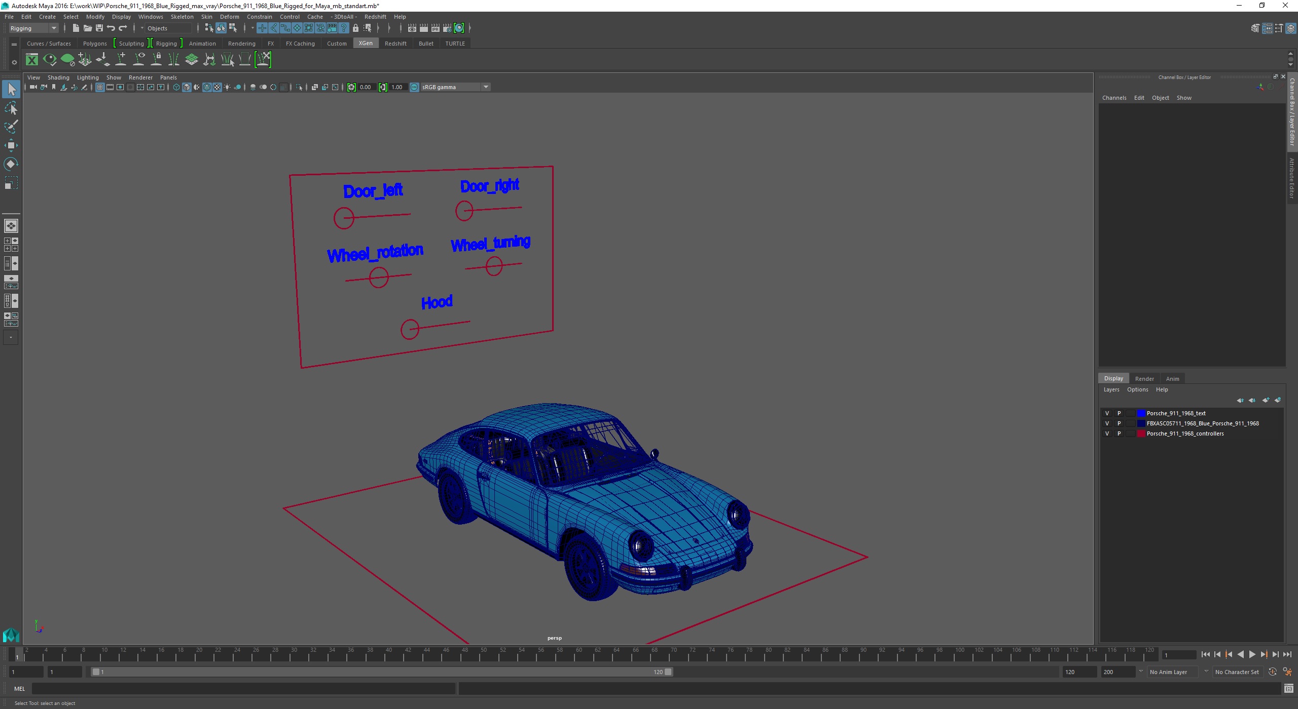 Porsche 911 1968 Blue Rigged for Maya 3D