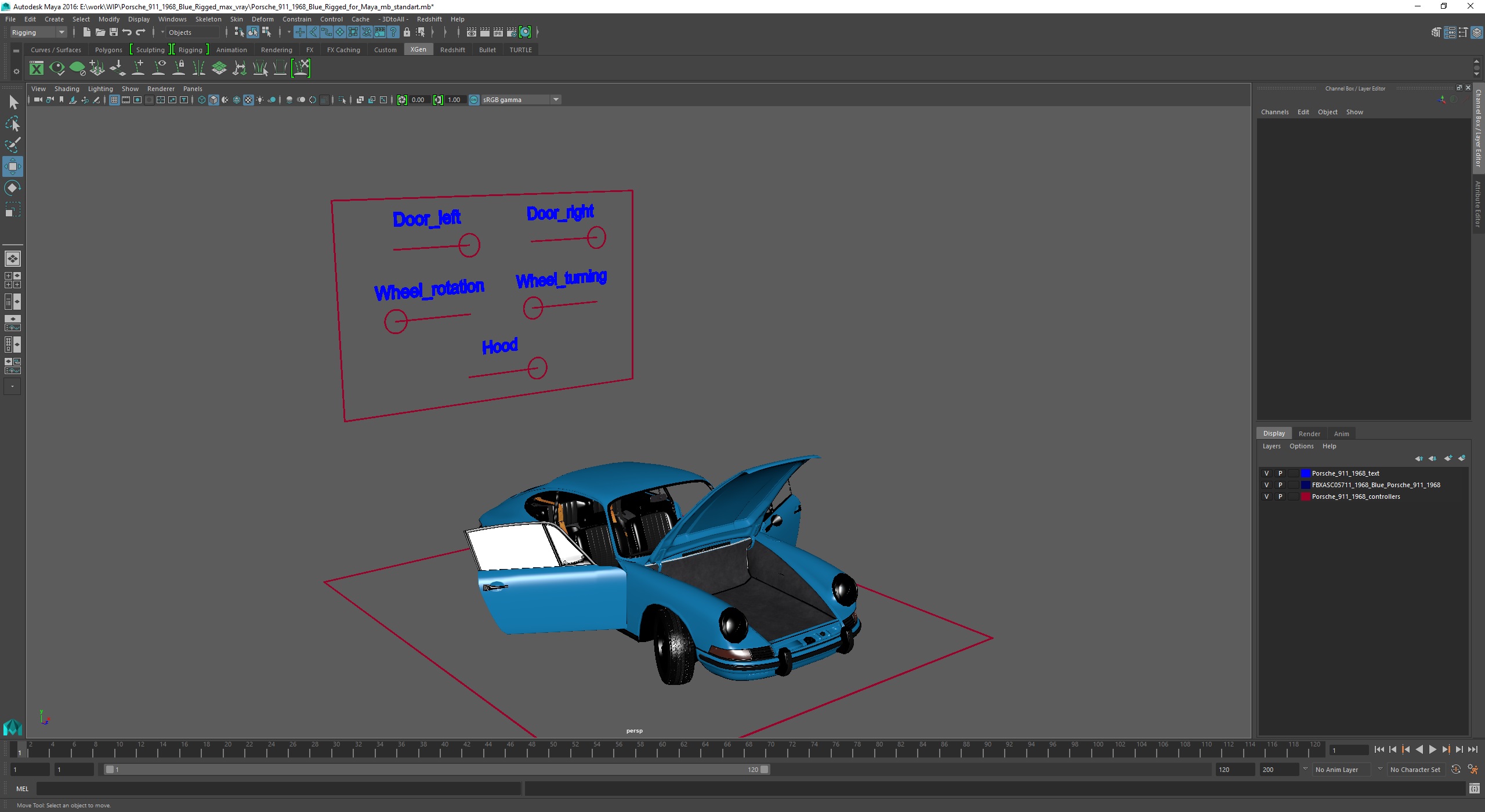 Porsche 911 1968 Blue Rigged for Maya 3D