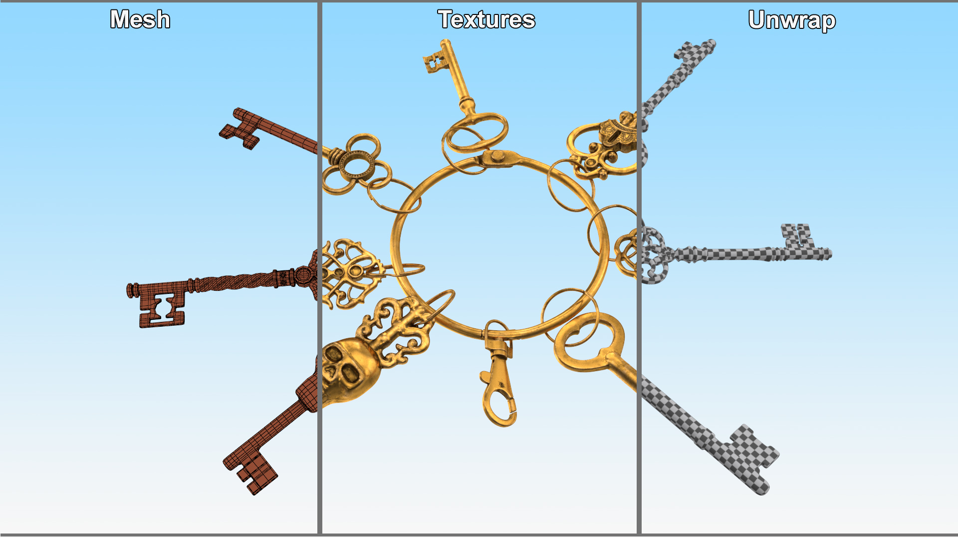 3D model Historical Keys Ring Gold
