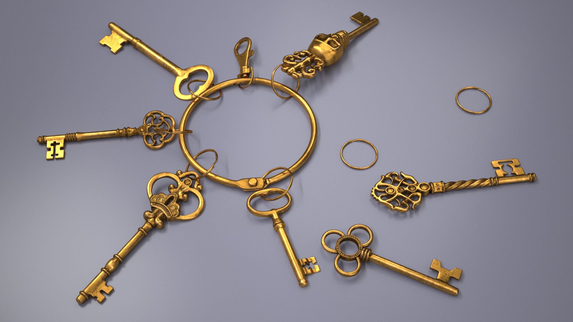 3D model Historical Keys Ring Gold