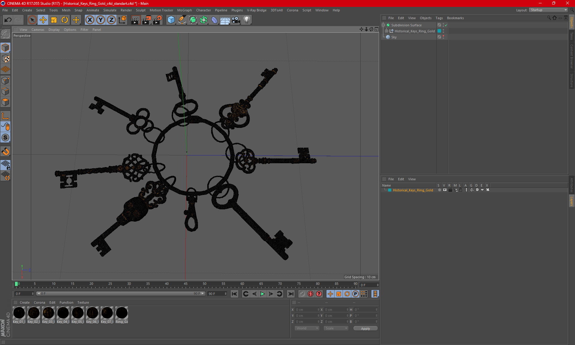 3D model Historical Keys Ring Gold