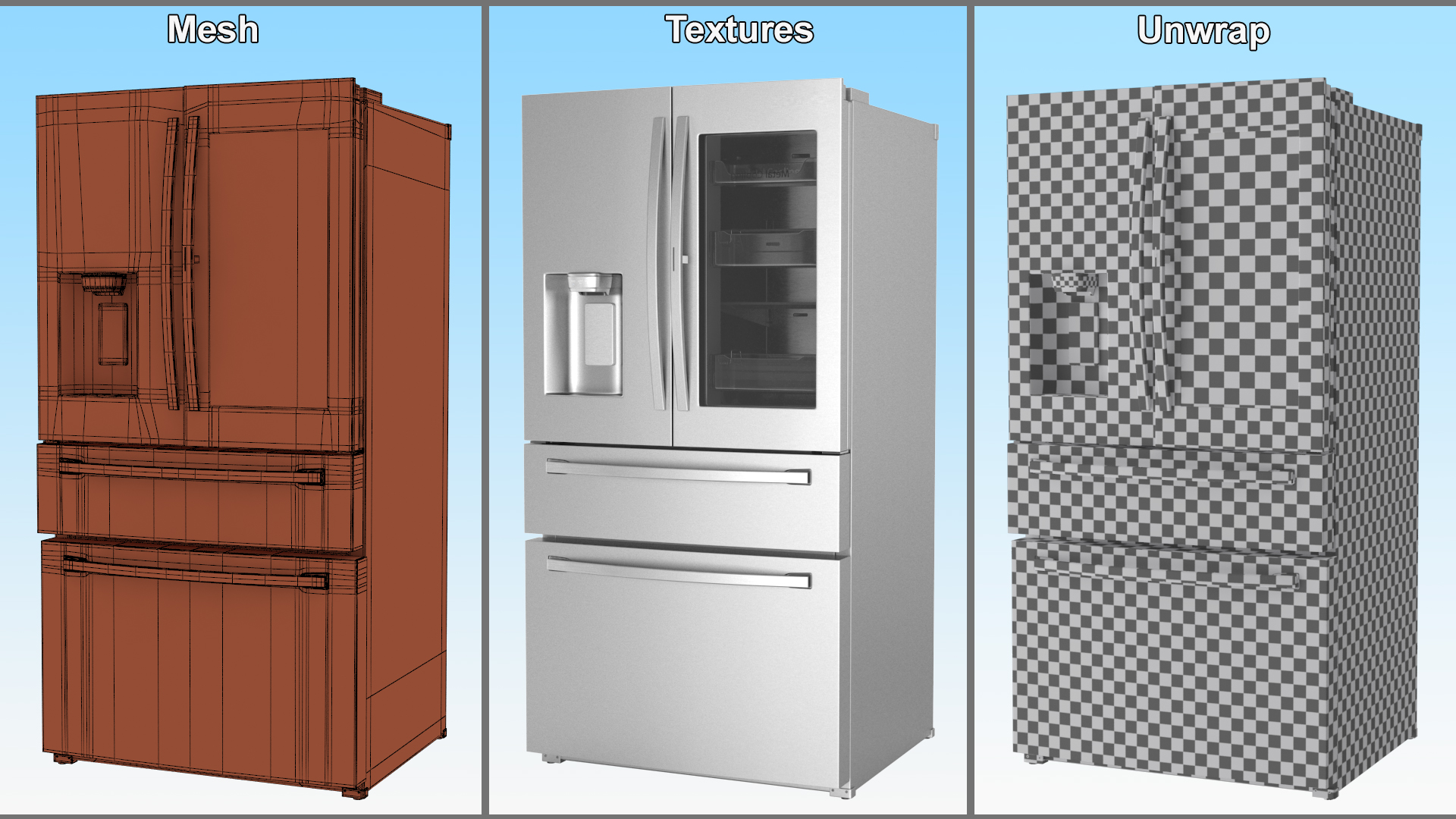 4-Door French Door Fridge Silver 3D