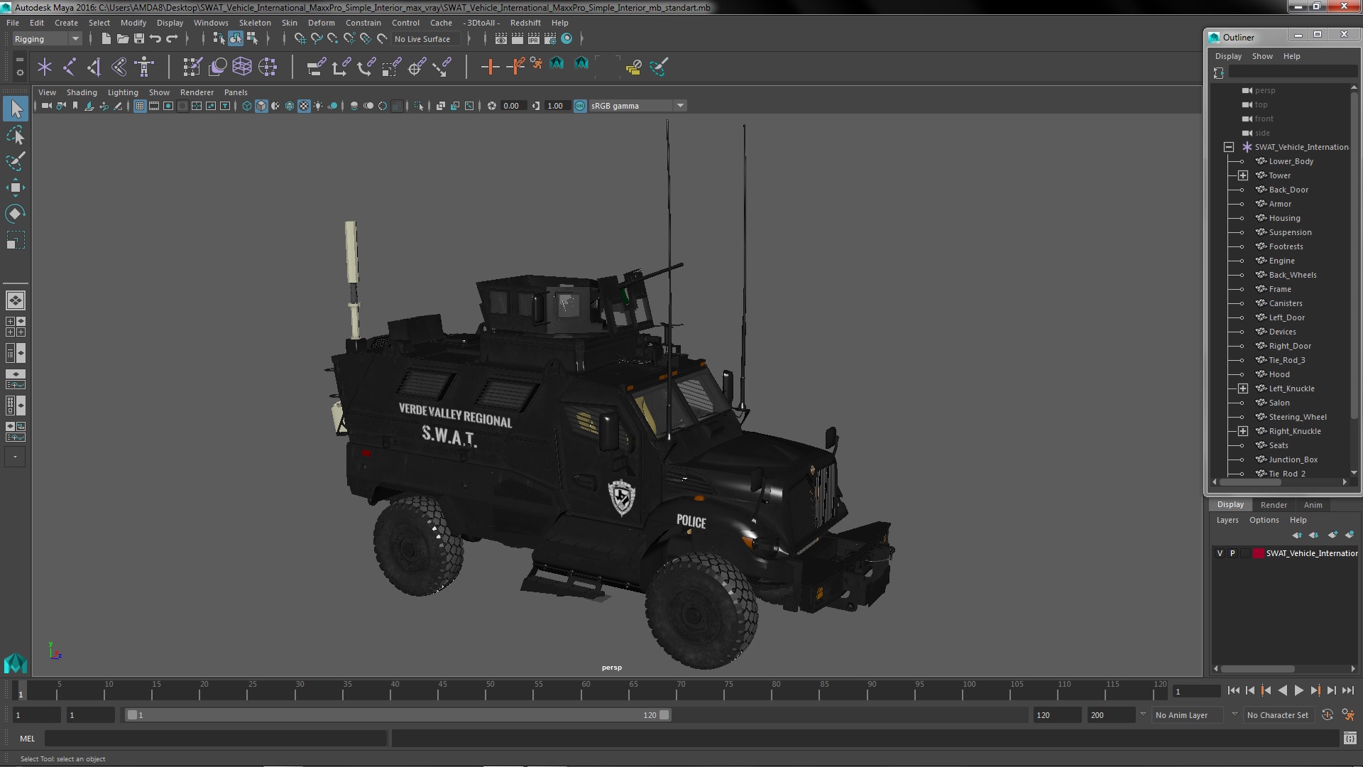 3D model SWAT Vehicle International MaxxPro Simple Interior