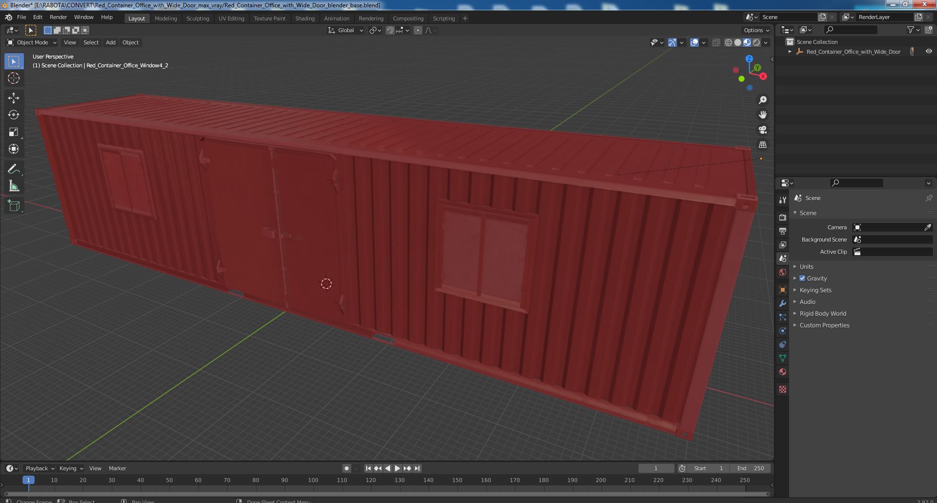 3D model Red Container Office with Wide Door