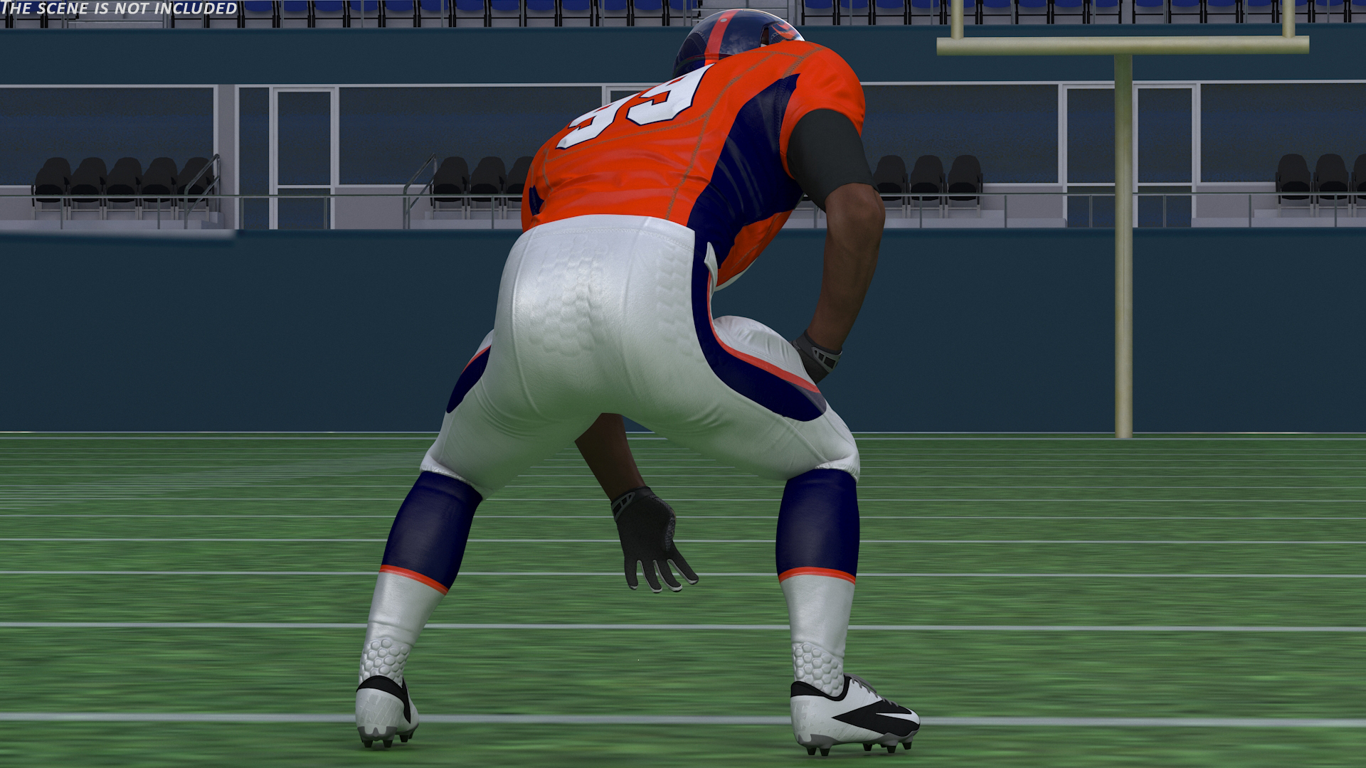 3D Denver Broncos American Football Player Crouching Fur model