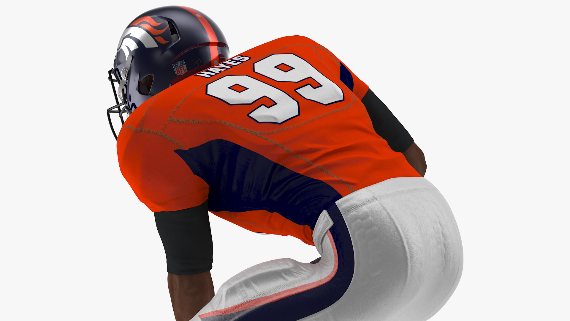 3D Denver Broncos American Football Player Crouching Fur model
