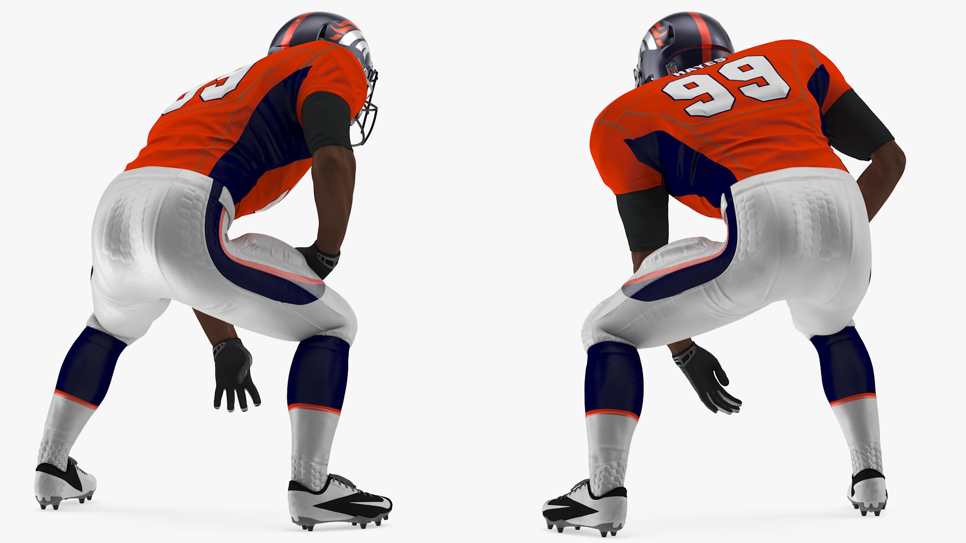 3D Denver Broncos American Football Player Crouching Fur model