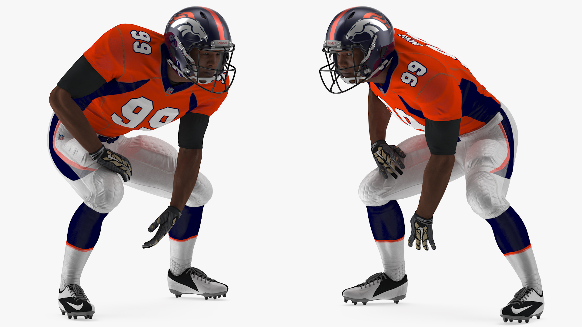 3D Denver Broncos American Football Player Crouching Fur model
