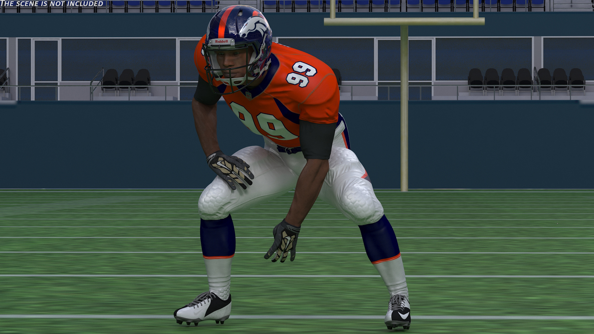 3D Denver Broncos American Football Player Crouching Fur model
