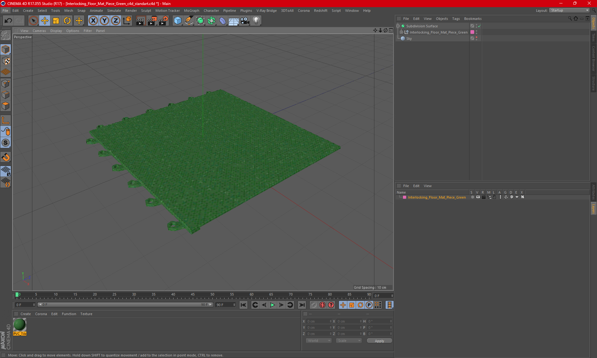 Interlocking Floor Mat Piece Green 3D model