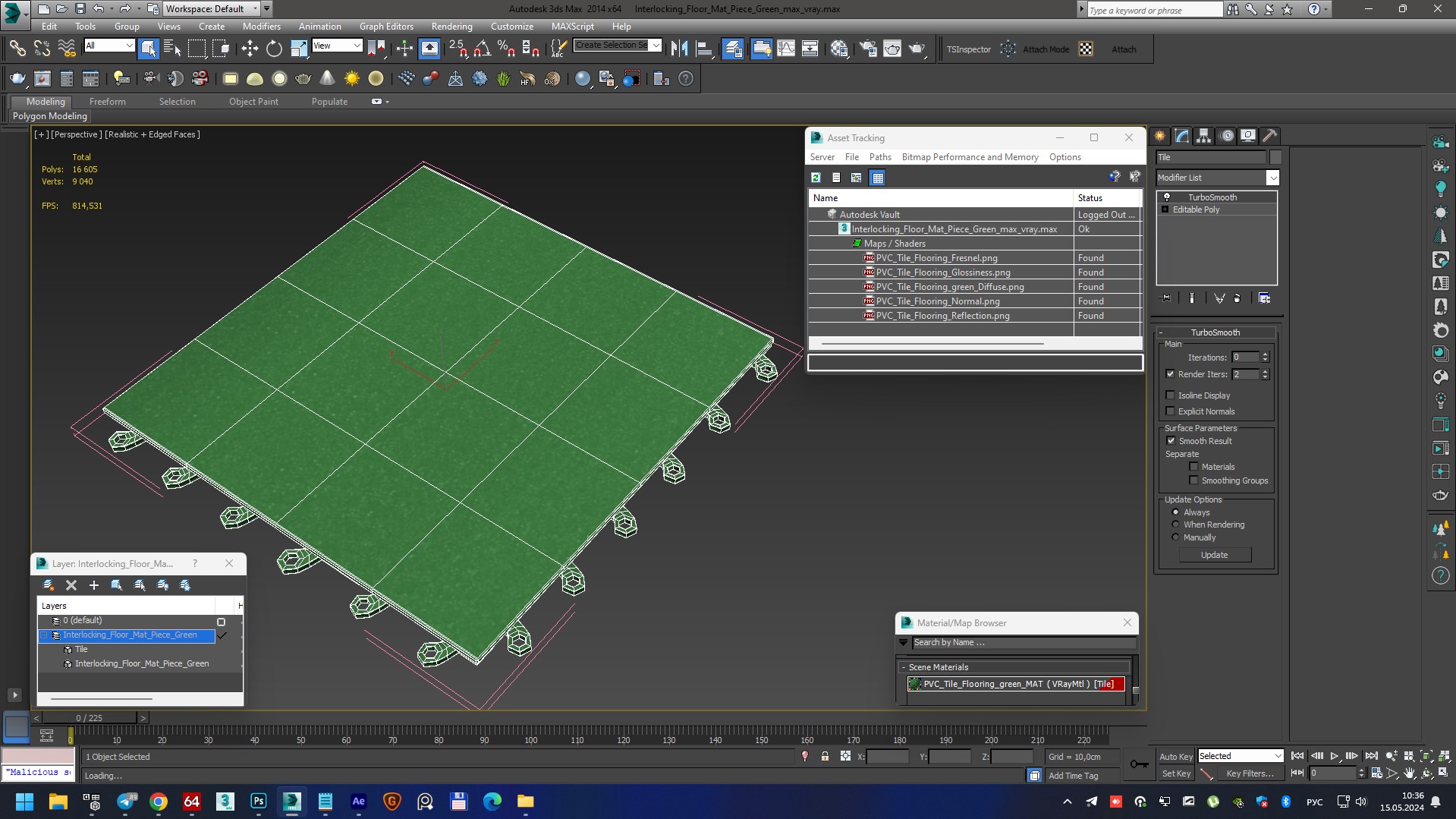 Interlocking Floor Mat Piece Green 3D model
