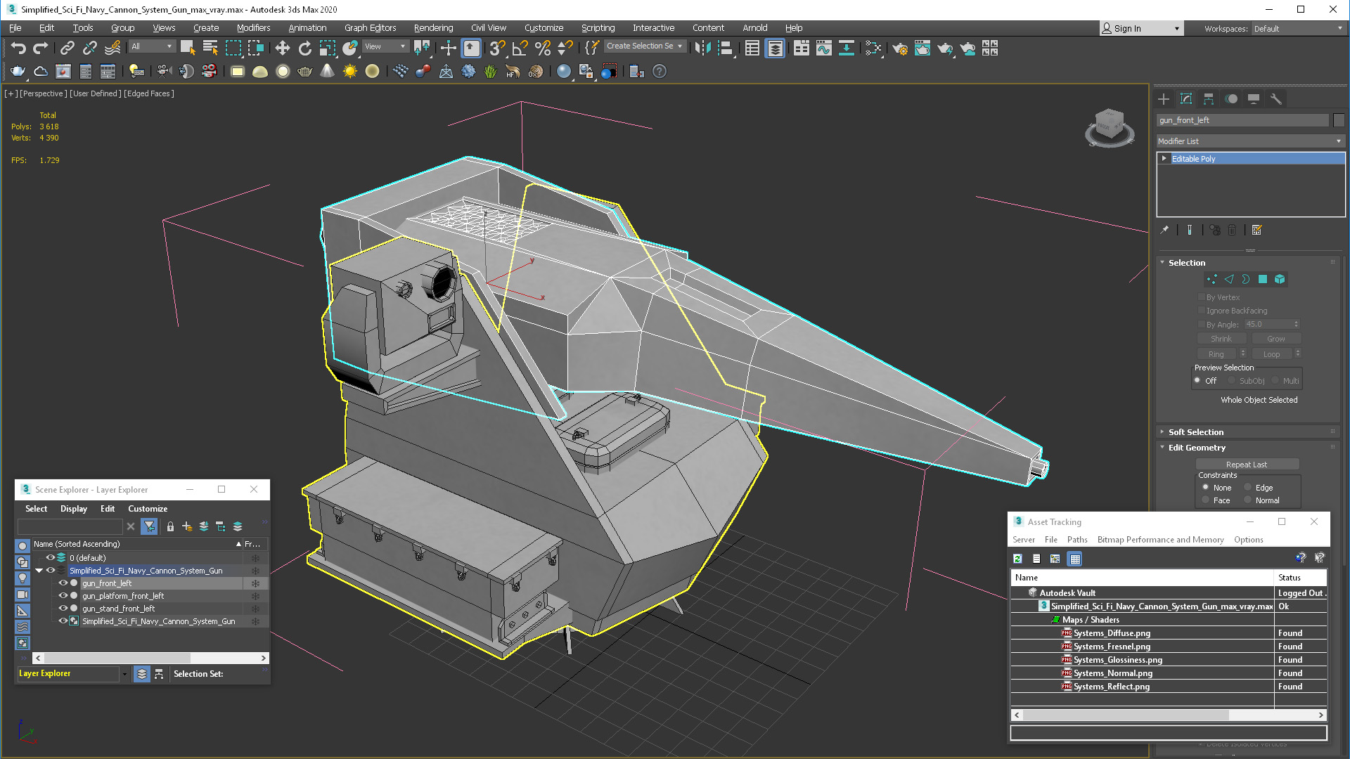 3D model Simplified Sci Fi Navy Cannon System Gun