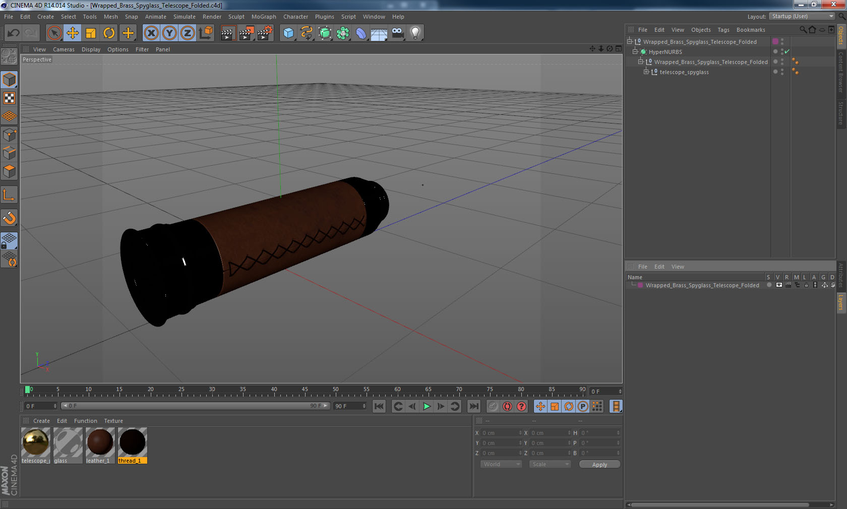 Wrapped Brass Spyglass Telescope Folded 3D model