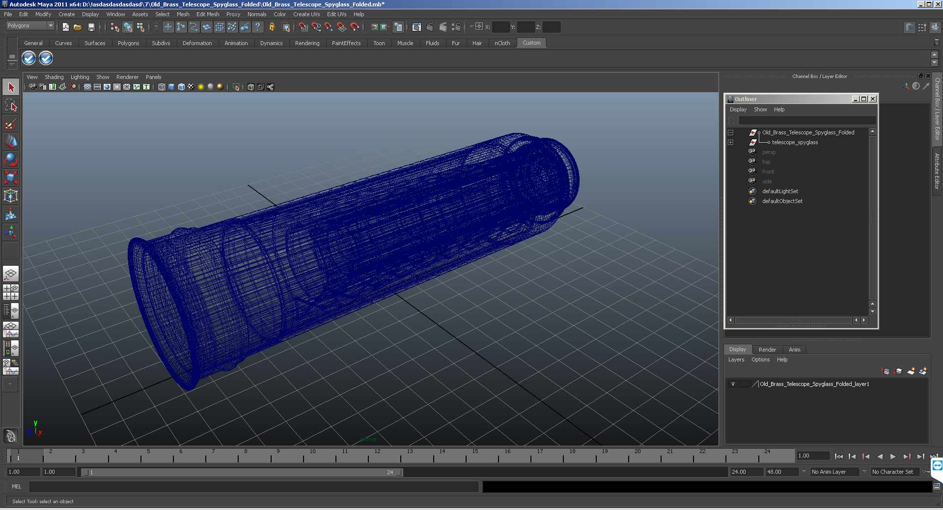 Wrapped Brass Spyglass Telescope Folded 3D model