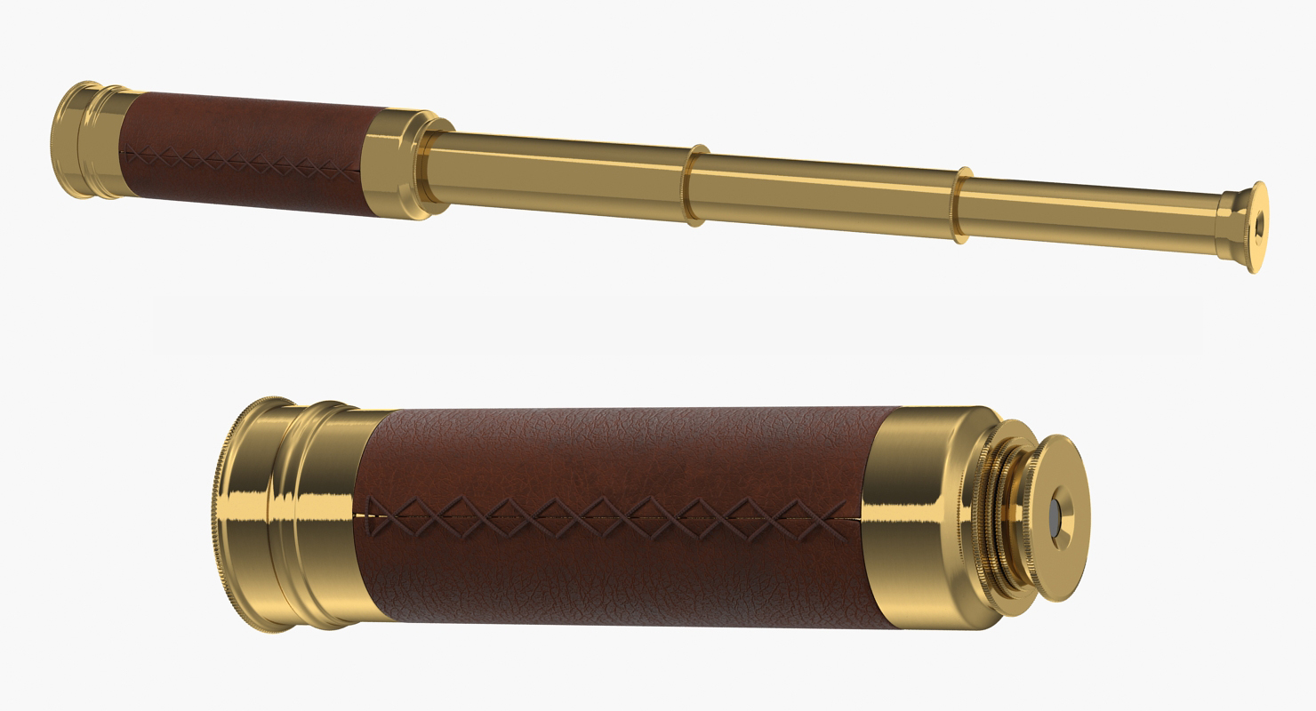 Wrapped Brass Spyglass Telescope Folded 3D model