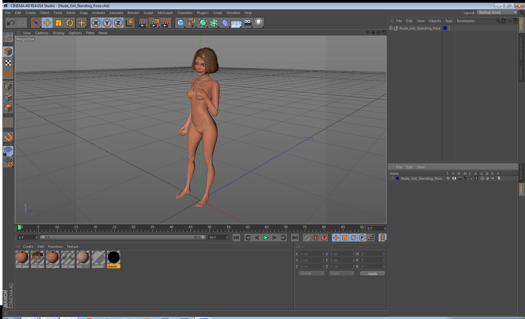3D Nude Girl Standing Pose model