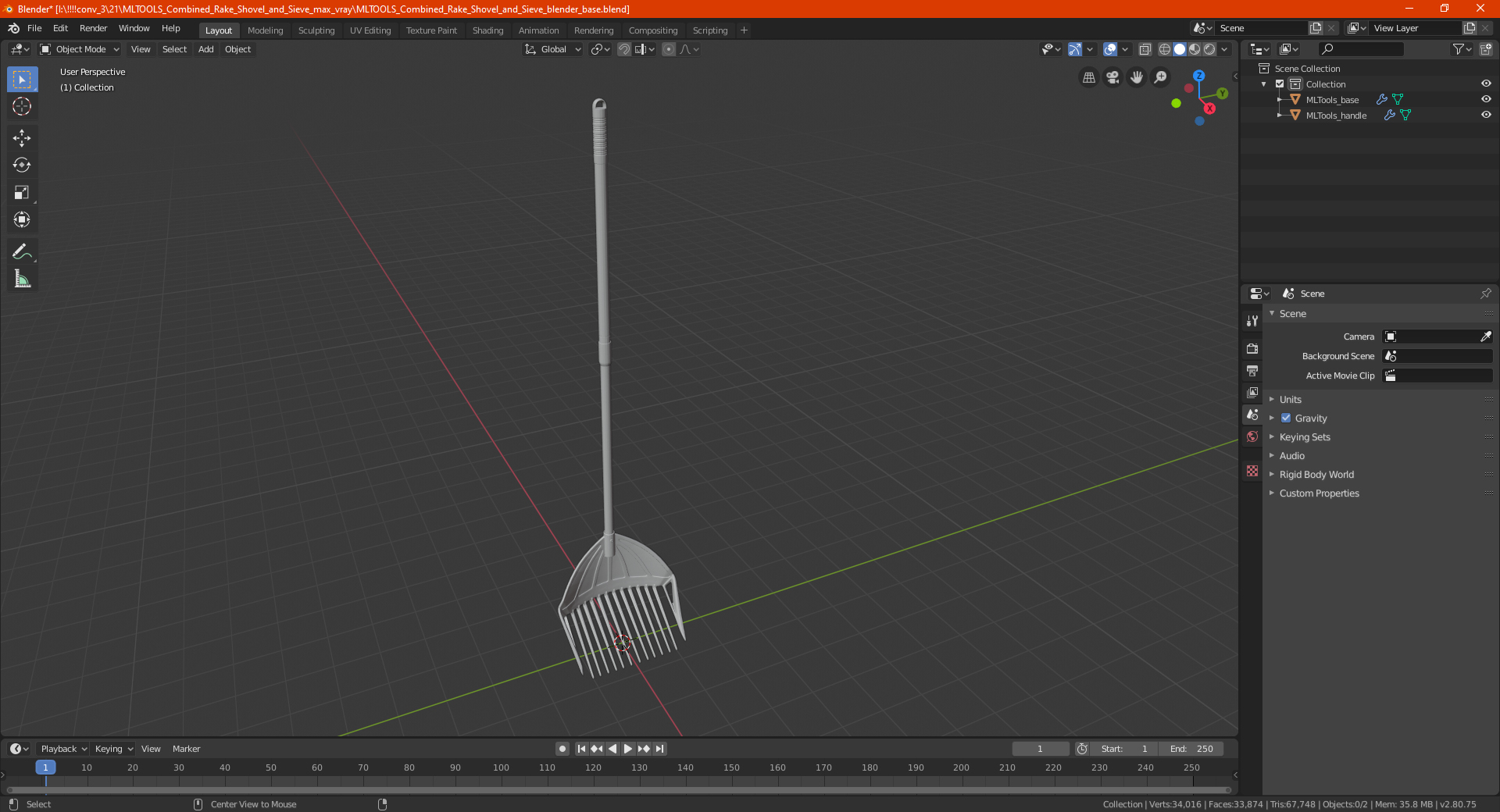 3D MLTOOLS Combined Rake Shovel and Sieve model