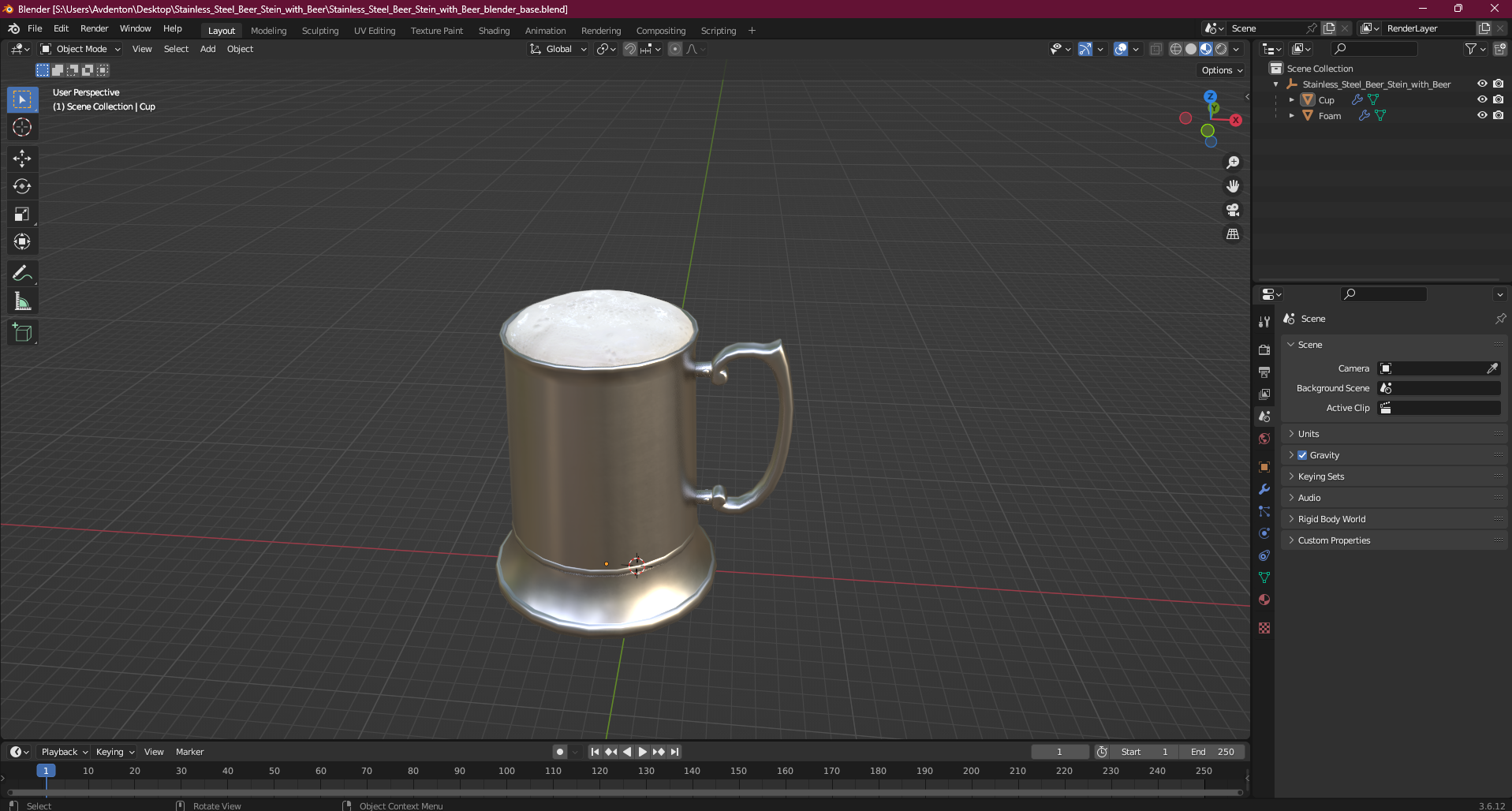 3D Stainless Steel Beer Stein with Beer