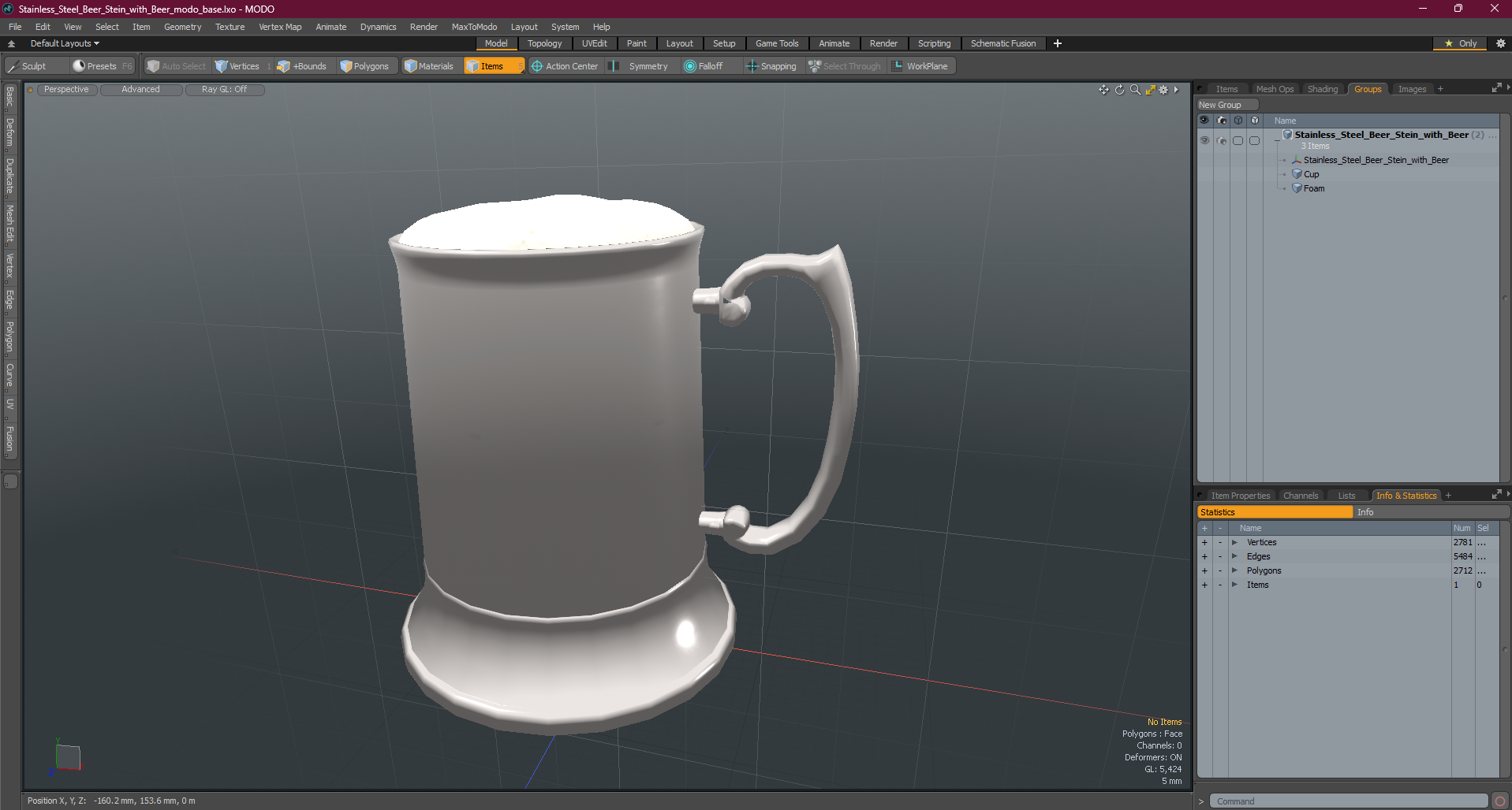 3D Stainless Steel Beer Stein with Beer
