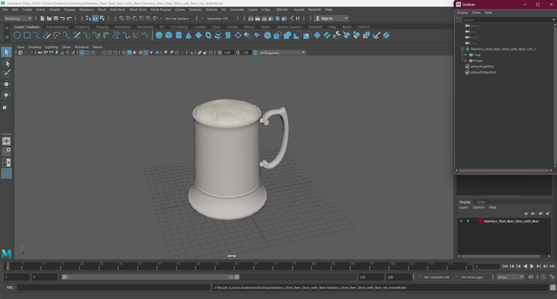 3D Stainless Steel Beer Stein with Beer