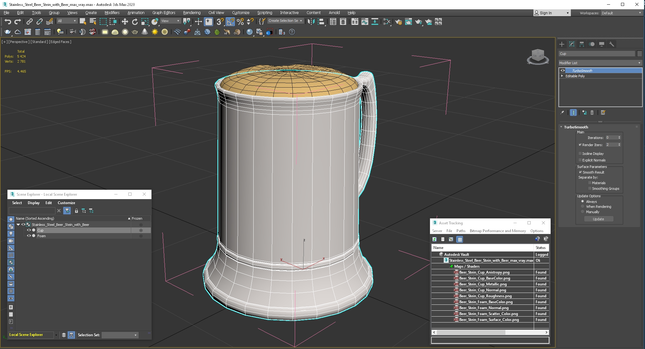 3D Stainless Steel Beer Stein with Beer