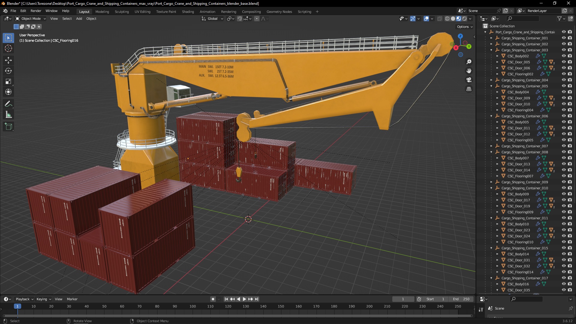 3D model Port Cargo Crane and Shipping Containers