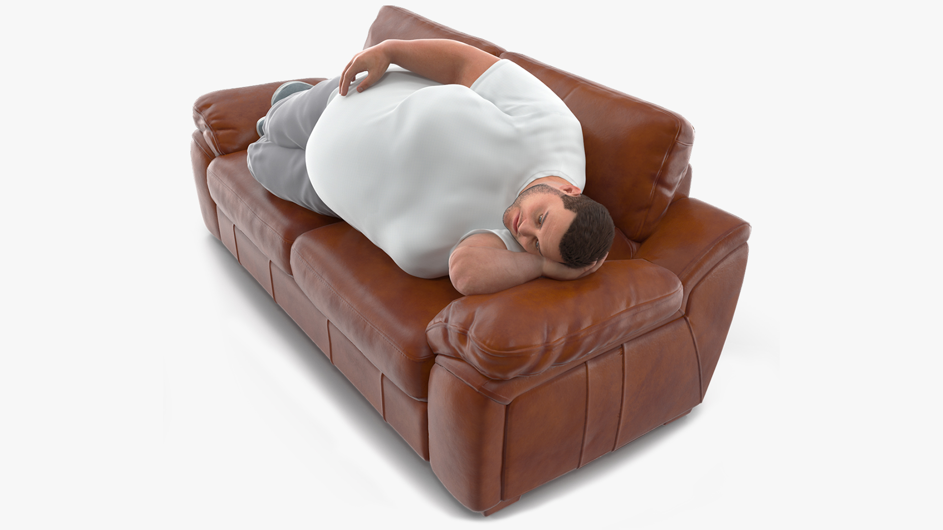 3D model Fat Man Lying on the Couch Fur