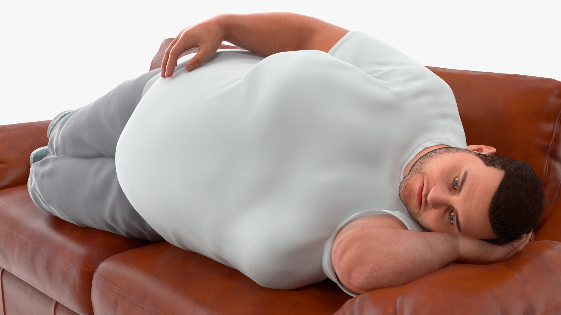 3D model Fat Man Lying on the Couch Fur