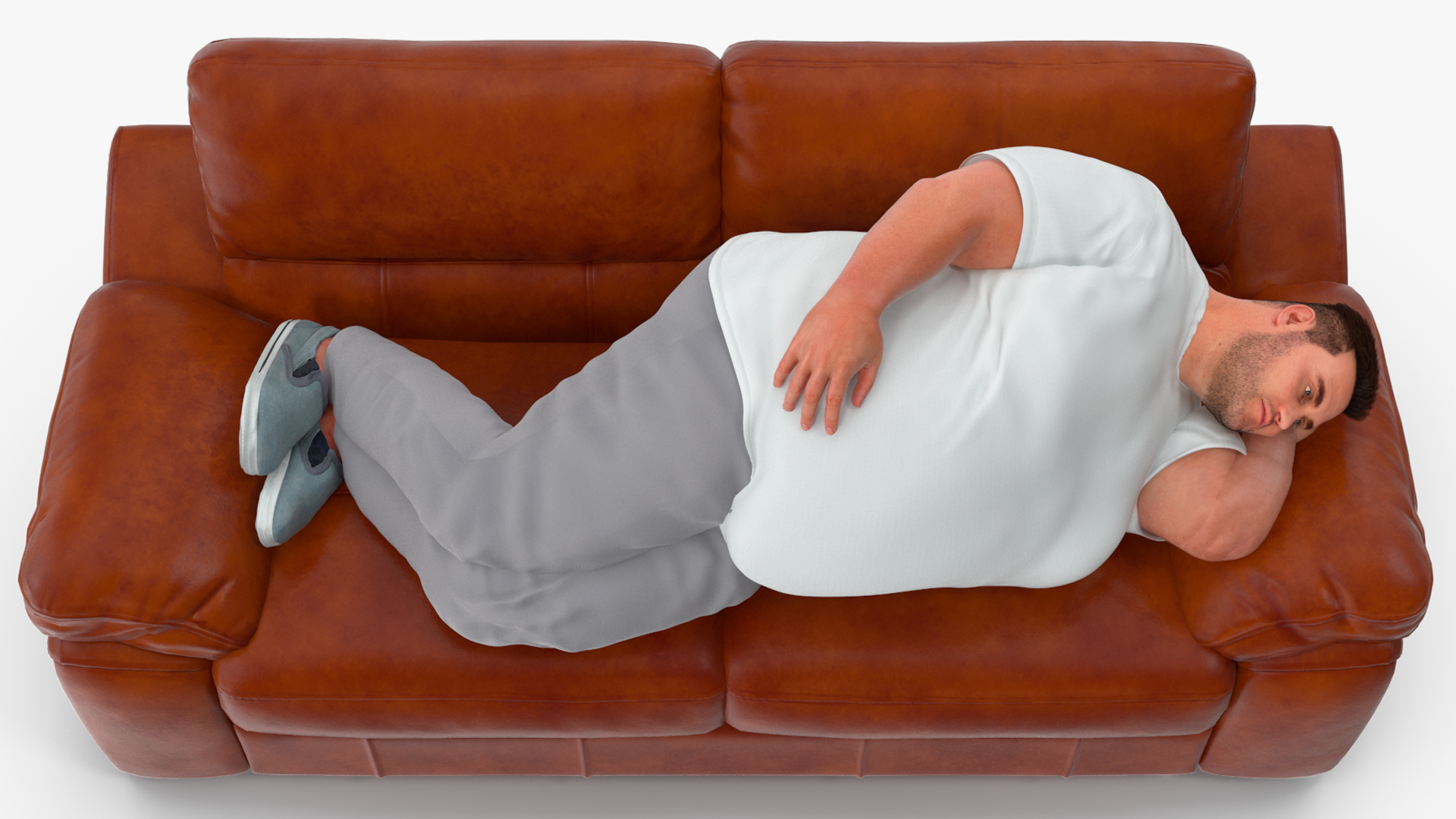 3D model Fat Man Lying on the Couch Fur