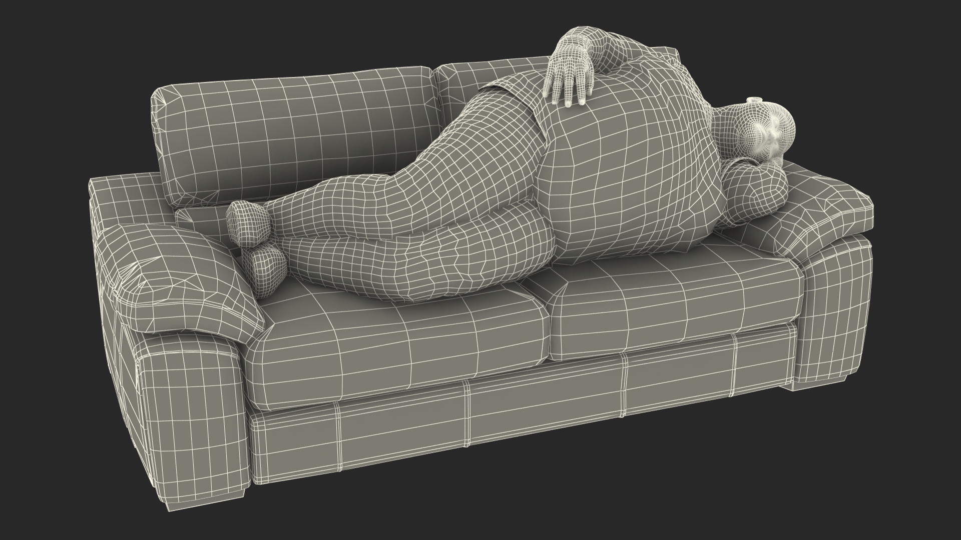 3D model Fat Man Lying on the Couch Fur