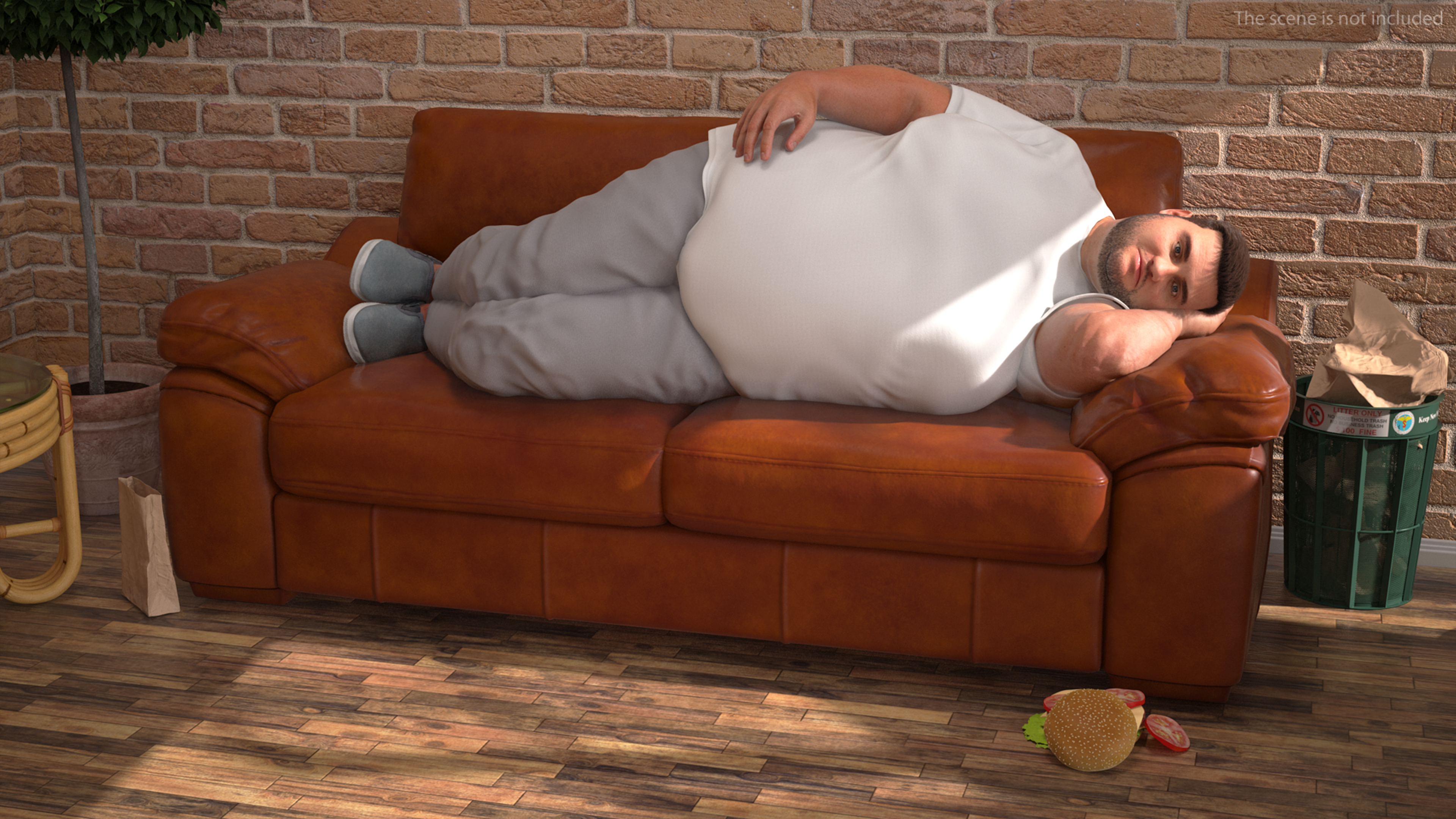 3D model Fat Man Lying on the Couch Fur