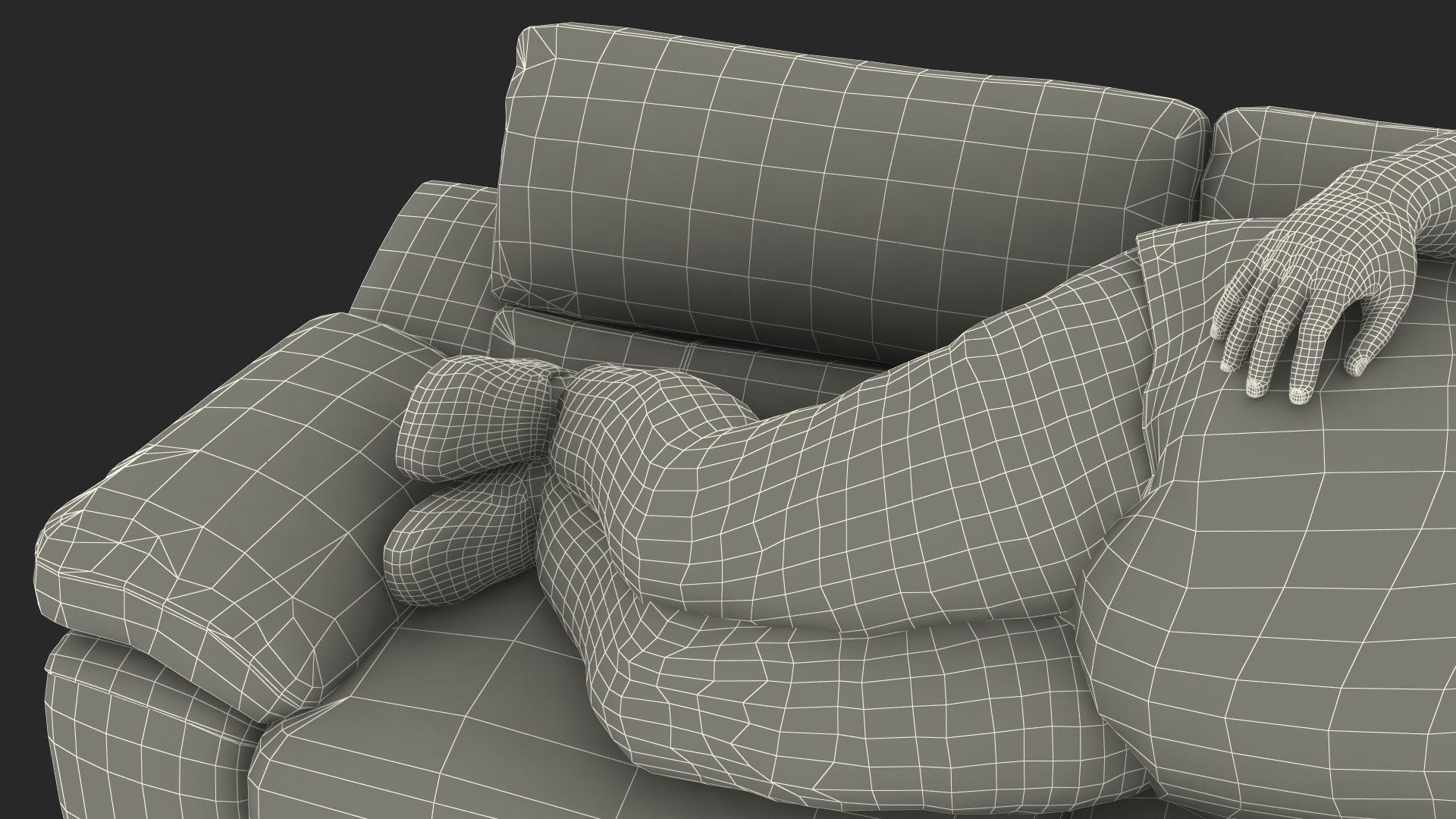 3D model Fat Man Lying on the Couch Fur