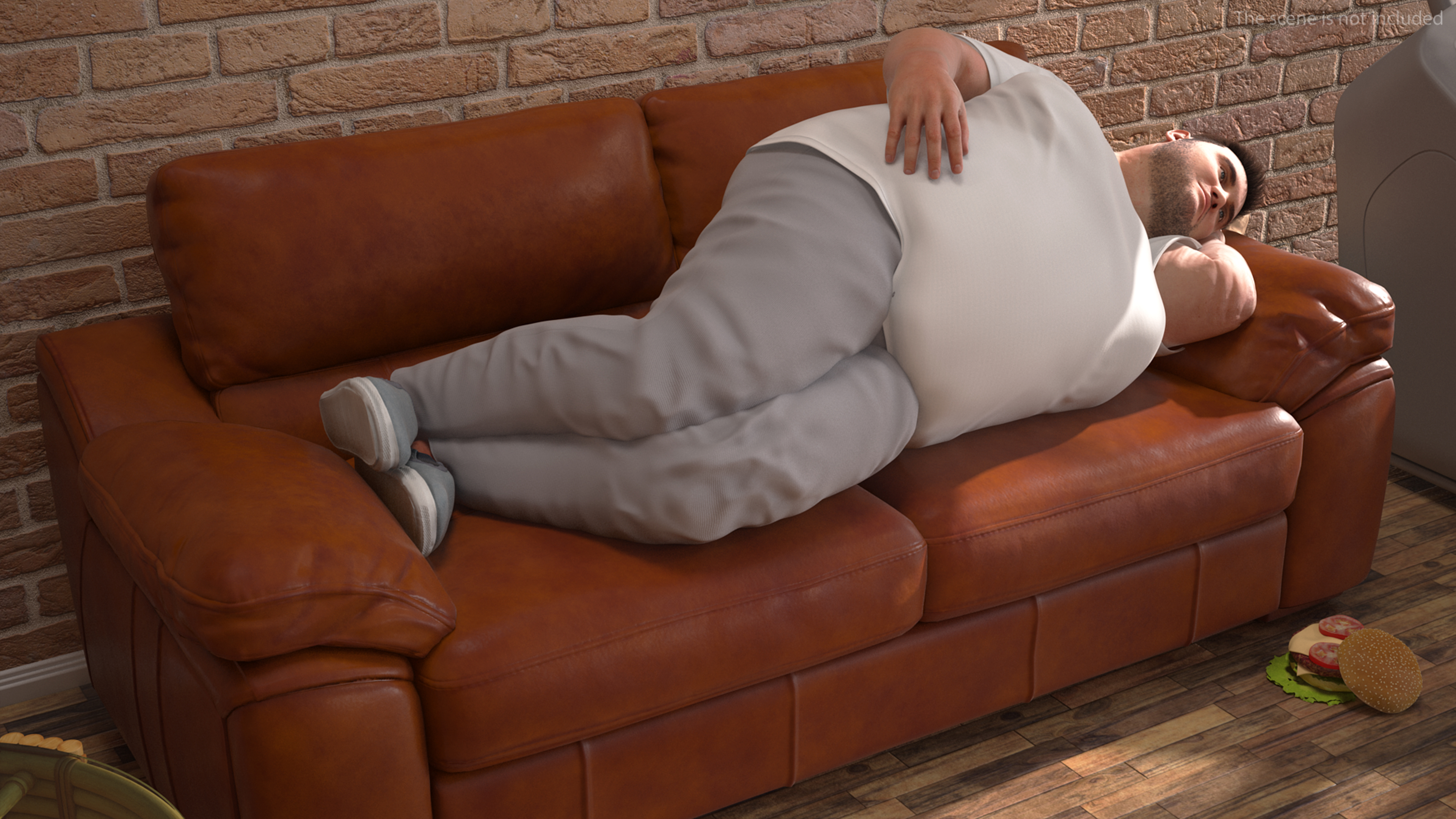 3D model Fat Man Lying on the Couch Fur