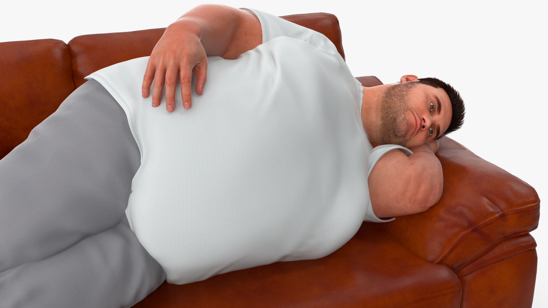 3D model Fat Man Lying on the Couch Fur
